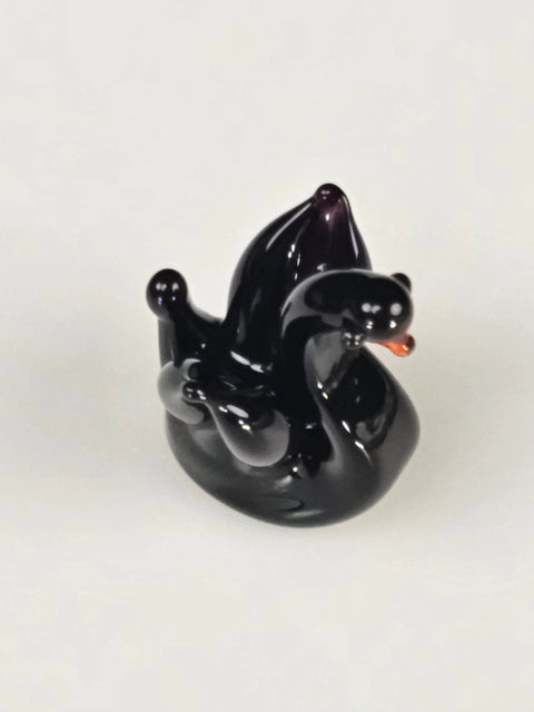 Black Glass Swan Figurine, Handmade Murano Quality Design - Small