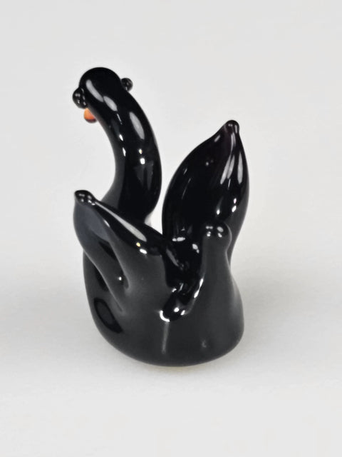 Black Glass Swan Figurine, Handmade Murano Quality Design - Small