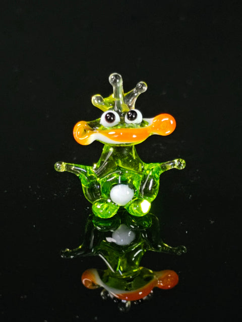 Glass Frog With Crown Figurine, Handmade Murano Quality Design - Small