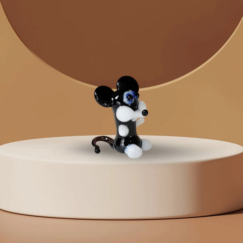 Black Glass Mouse Figurine, Handmade Murano Quality Design - Small