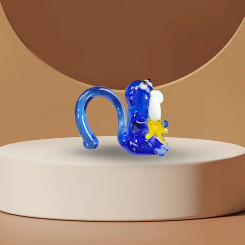 Blue Glass Monkey W Banana Figurine, Handmade Murano Quality Design - Small