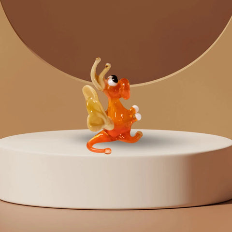 Orange/Ivory Glass Dragon Figurine, Handmade Murano Quality Design - Small