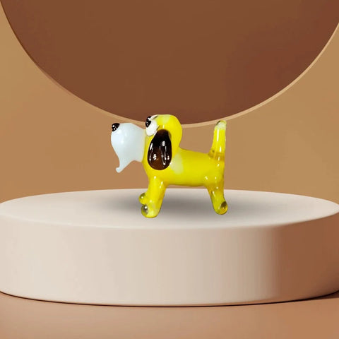 Yellow Glass Dog Figurine, Handmade Murano Quality Design - Small