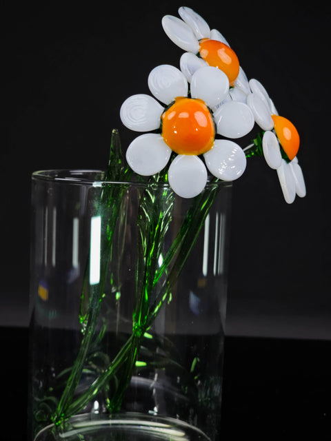 a close up of a vase with flowers in it