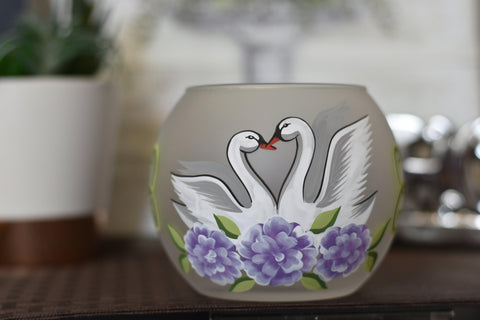 Frosted Glass Candle Holder  - Swan Design - Multiple Sizes