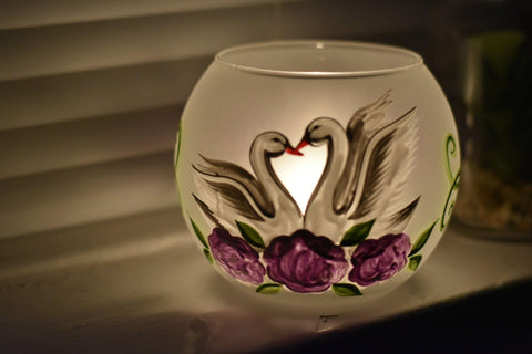 Frosted Glass Candle Holder  - Swan Design - Multiple Sizes