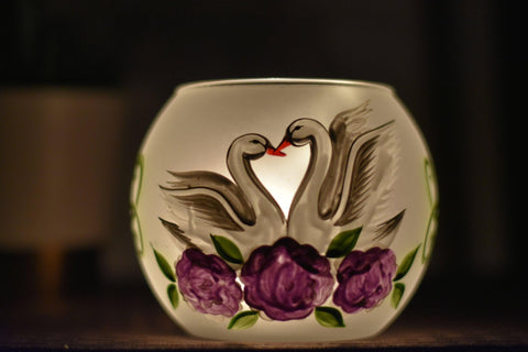 Frosted Glass Candle Holder  - Swan Design - Multiple Sizes