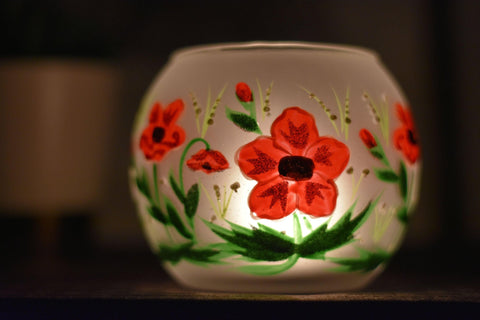 Frosted Poppy Flower Glass Candle Holder  - Multiple Sizes