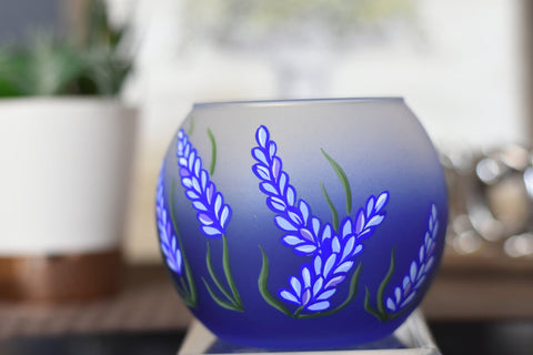 Blue Glass Candle Holder - Lavender Flower - Multiple Sizes