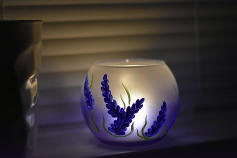 Blue Glass Candle Holder - Lavender Flower - Multiple Sizes