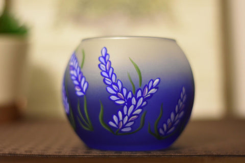 Blue Glass Candle Holder - Lavender Flower - Multiple Sizes