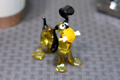 Naturally Colored Glass Figurine - Handcrafted - Dog W Bone Design