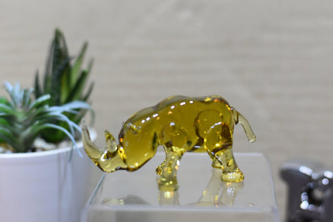 Naturally Colored Glass Figurine - Handcrafted - Rhino Design