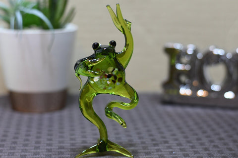 Naturally Colored Glass Figurine - Handcrafted - Frog Design