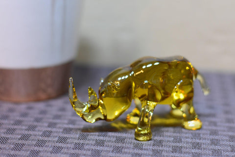 Naturally Colored Glass Figurine - Handcrafted - Rhino Design