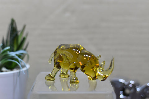 Naturally Colored Glass Figurine - Handcrafted - Rhino Design