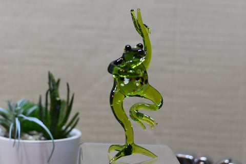 Naturally Colored Glass Figurine - Handcrafted - Frog Design