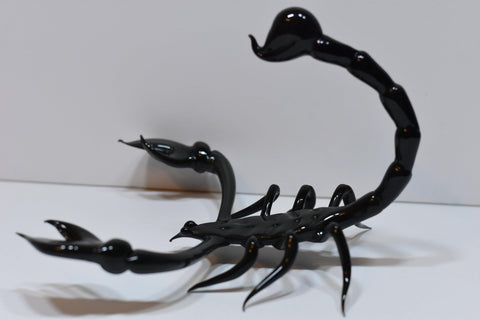 Black Glass Scorpion Figurine, Handmade Murano Quality Design - Large