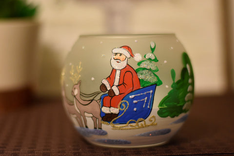 Santa Design Glass Candle Holder