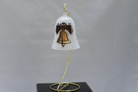 Frosted Blown Glass Bell Ornament – Liberty Bell Design with Clapper