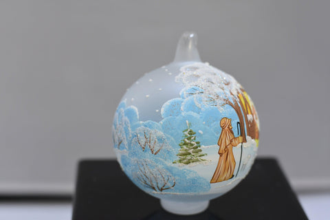 Frosted Blown Glass Ornament - Handcrafted - Nativity Design