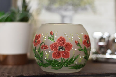 Frosted Poppy Flower Glass Candle Holder  - Multiple Sizes