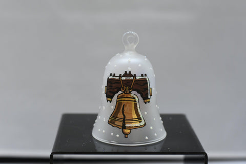 Frosted Blown Glass Bell Ornament – Liberty Bell Design with Clapper