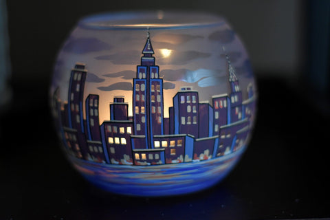 Light Blue Candle Holder  - NYC Skyline