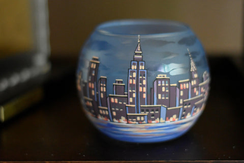 Light Blue Candle Holder  - NYC Skyline