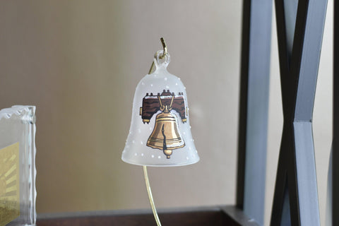 Frosted Blown Glass Bell Ornament – Liberty Bell Design with Clapper