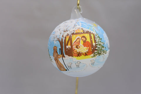 Frosted Blown Glass Ornament - Handcrafted - Nativity Design