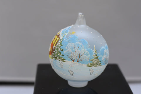 Frosted Blown Glass Ornament - Handcrafted - Nativity Design