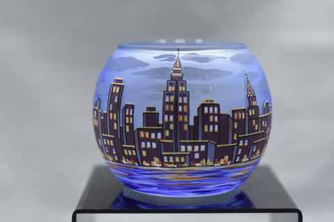 Light Blue Candle Holder  - NYC Skyline