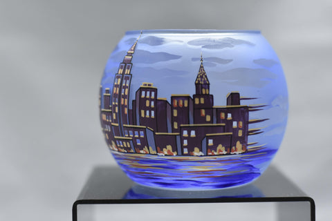 Light Blue Candle Holder  - NYC Skyline