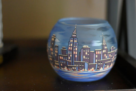 Light Blue Candle Holder  - NYC Skyline