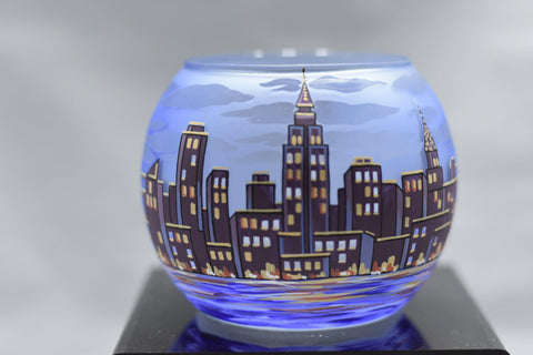 NYC Skyline Design Glass Candle Holder