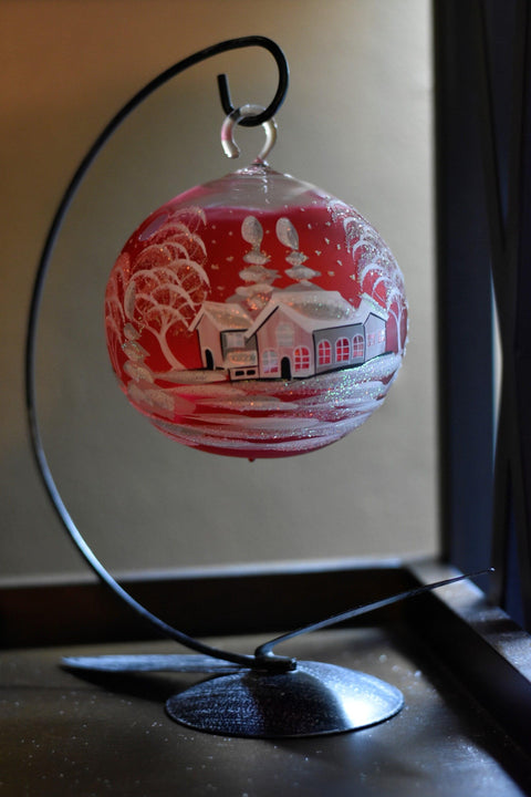 Red Glass Terrarium Candle Holder  - White Cabins