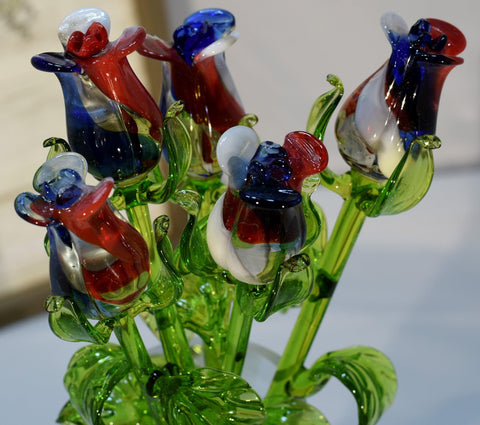 Red, White & Blue Glass Rose - Handcrafted Long Stem Flower