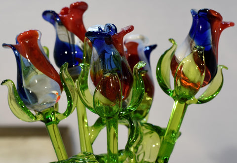 Red, White & Blue Glass Rose - Handcrafted Long Stem Flower