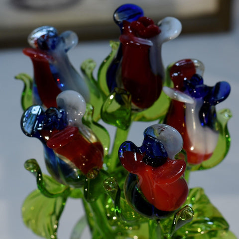 Red, White & Blue Glass Rose - Handcrafted Long Stem Flower