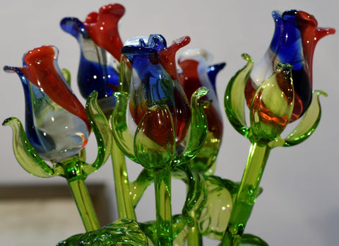 Red, White & Blue Glass Rose - Handcrafted Long Stem Flower