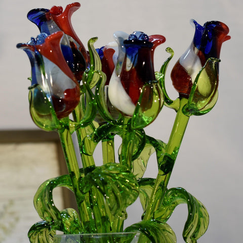 Red, White & Blue Glass Rose - Handcrafted Long Stem Flower