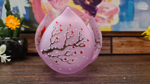 Lavender Glass Lotus Blossom Candle Holder  - Red Cardinal