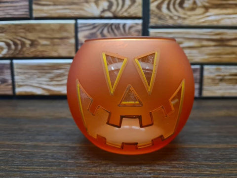 Jack-O'-Lantern  Glass Candle Holder