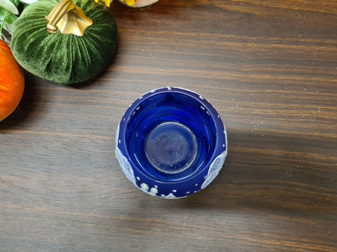 Blue Glass Candle Holder - White Church - Multiple Sizes