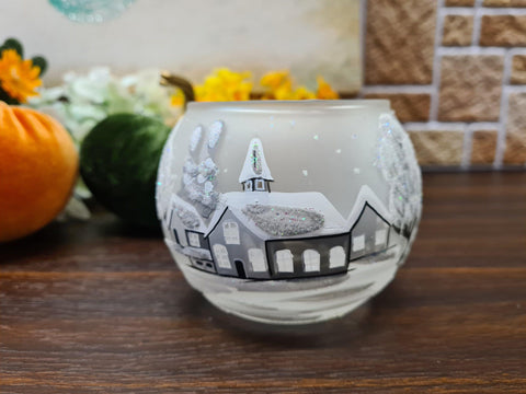 Frosted Candle Holder - White Church - Multiple Sizes