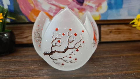 Frosted Glass Lotus Blossom Candle Holder - Red Cardinal