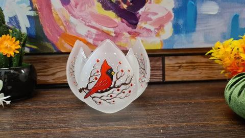 Frosted Glass Lotus Blossom Candle Holder - Red Cardinal