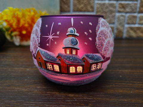 Purple Glass Candle Holder - Brown Cabins