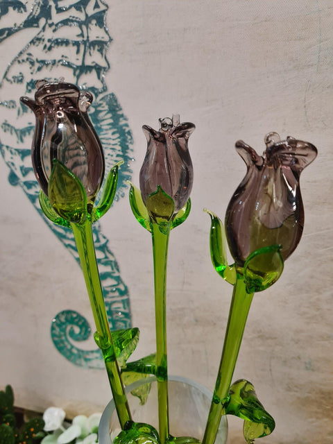 Long Stem Glass Flower Rose